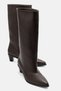 IVES Brown Leather Women's Boots with Thick Heel and Short Design