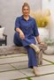 Italian Navy Blue Shirt, Wide Shirt Collar, Wide-Leg, Corduroy-Woven Top and Bottom Set 77-102 70-68 - 5
