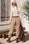 Italian Beige Pants with Pockets, Belt, Elastic Waist, and Elasticated Hem, Jacquard Woven Pants 94 70 - 8