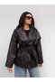 Blazer-Style Leather Jacket with Shawl Collar and Belted Design - 2