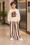 Cream-Colored 2-Piece Set for Boys with a Bear-Printed Hat and Striped Pants 25092 - 2