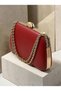 Red Matte Leather Chain-Accented Women's Evening Clutch Purse with Gold Accents for Weddings and Engagements - 2