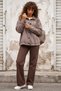 Italian Taupe Color Mink-Cuffed, Metal-Buttoned, Washable, Sequined Gabardine-Woven Jacket 70 65 - 7