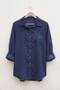 Italian Navy Blue Shirt with Shirt Collar, Long Sleeves, Floral Appliqué, and Corduroy Weave, Size 77 70 - 2