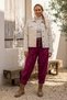 Italian Fuchsia-Colored, Pocketed, Belted, Elasticated Hem, Wide-Leg, Jacquard Woven Velvet Pants 94 70 - 4