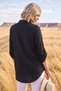 Italian Black Shirt with Shirt Collar, Long Sleeves, Floral Appliqué, Corduroy, Oversized Woven Shirt, Sizes 77 and 70 - 8
