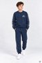 Navy Blue Boys' Sweatsuit Set with Striped Detail and Printed Text, Crew Neck, 25016 - 2