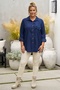 Italian Navy Blue Shirt with Shirt Collar, Long Sleeves, Floral Appliqué, and Corduroy Weave, Size 77 70 - 5