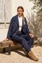 Italian Navy Blue Jacket with Collar and Pockets, Elasticated Jacquard Woven Velvet Top and Bottom Set (Sizes 64-94, 64-70) - 7