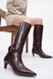 ALVERTON Burgundy Leather Women's Short-Heeled Boots with Straps - 3