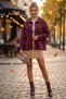 Italian Burgundy-Collared, Sleeve-Cuffed, Metal-Buttoned, Pre-Washed, Sequin-Decorated Gabardine-Woven Jacket 70 65 - 5