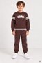 Brown Boys' Summer Embroidered Crew Neck Sweatsuit with Zipper 25053 - 2