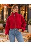 Ruby Red Mock Neck Zipper Balloon-Sleeve Jacket