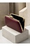 Burgundy Matte Leather Chain-Strap Women's Evening Clutch Purse with Gold Accents for Weddings and Engagements - 4