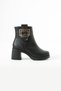 Women's Black Mid-Heel Comfortable Boots with Gold Buckles and a Zipper - 3