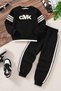 Black Boys' Summer Embroidered Crew Neck Sweatsuit Set 25052