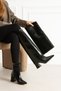 Women's Black Shiny Snap-On Dust-Covered Boots with Buckle Detail