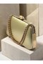 Gold Metallic Matte Leather Women's Evening Clutch with Gold Accents and Chain Strap for Weddings - 2