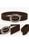 Women's Dark Brown Faux Leather Suede Distressed Oval Retro Buckled Belt
