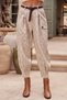 Italian Ecru Pocketed, Belted, Elasticated Hem, Harem-Style Pants with Jacquard Woven Velvet, Size 94 70 - 4