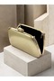 Gold Metallic Matte Leather Women's Evening Clutch with Gold Accents and Chain Strap for Weddings - 4