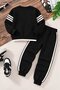 Black Boys' Summer Embroidered Crew Neck Sweatsuit Set 25052 - 3