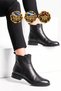 Black Genuine Leather Women's Classic Zip-Up Boots with Fleece-Lined Insulation 27492-1