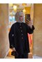 Velvet Pants and Blouse Modest Two-Piece Set, Black - 2