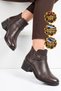 Coffee-Colored Genuine Leather Zip Detail Stylish and Comfortable Women's Zip-Up Boots with Buckle Detail 24116-1