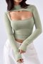 Women's Mock Neck Blouse with a Cutout at the Chest - 3