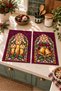 Stained Noel Stained-Glass Candle and Bell-Patterned Digitally Printed 2-Piece Kitchen Towel Set, 35x55 cm