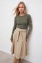 Women's Green Crew Neck Blouse with Gold Button Sleeve Detail by Ottoban Alc-X14336 - 3