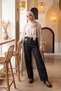 Women's Black Denim Pants with Embroidered Pocket Logo 328 Black - 3