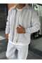 Light Gray Sweatshirt with Zipper and Collar MRK-2876 - 2