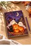 Halloween (Ghost with a Purple Hat) Cartoon Character Design-Themed A5 Metal-Spiral-Bound, Unlined, Cardboard-Covered Halloween (Ghost with a Purple Hat) Cartoon Character Design-Themed A5 Notebook