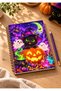 Halloween (Cat with a Purple Hat) Cartoon Character Design-Themed A5 Metal-Spiral-Bound, Unlined, Cardboard-Covered Halloween (Cat with a Purple Hat) Cartoon Character Design-Themed A5 Notebook - 2