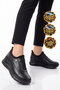 Black Genuine Leather Women's Casual Shoes with Thick Soles and Elastic Straps 26402000K