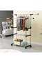 Expandable Double Rod Garment Rack 85-140 cm with Wheels and Bottom Shelves, 150 cm Tall - 2