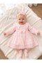 Girl Baby Christening Dress 3-Piece Set with Bandana, Tights, and Lace—Newborn Hospital Outfit, Wedding Dress, Evening Gown—100% Cotton Christening Set 8025 - 2