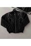 Men's Black Bomber Jacket with White Lightning Pattern, Zipper Pockets, Quilted Lining - Black - 2