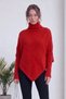 Women's Relaxed Fit Asymmetrical-Cut Sweater with a Turtleneck—Red, Brown, Gray, Burgundy, White, Beige, Anthracite