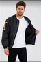 Men's black bomber college jacket with letter b bone print, water-repellent, and quilted lining - black - 2