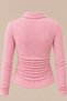 Point Pink Glittery Sequin Polo Collar Corded Fabric Stretch Embroidered Premium Ruched Long-Sleeve Blouse - 6