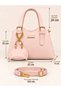Women's Mini Clutch Bag and Shoulder Bag with Charm Details, Adjustable Long Strap, Stylish Everyday Faux Leather Pink Bag - 3