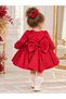 Girls' puffy birthday dress with long sleeves and a large bow detail