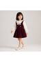 Girls' Two-Piece Set: Cotton Blouse with Lace Collar Detail and Bow Detail, and a Burgundy Velvet Shirt Dress with Pearl Buttons