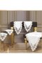 Samina Model Cream-Cream 5 Piece Lace Linen Tablecloth Runner Set Living Room Set