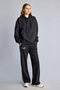 I3315AXBK81 Black Straight-Fit Piped Side-Zip Text-Printed Thick Sweatpants