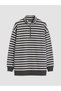 TWO MT SHOP QUALITY LCW Modest Gray 3-Ply Brushed Inside Striped Loose & Oversized Women's Sweatshirt Tunic - 5