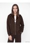 TWO MT SHOP QUALITY LCW Modest Brown 3-Ply Brushed Inside Solid Oversized Women's Zipper Sweatshirt